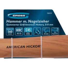 Молоток-гвоздодер GROSS 560 г, угол 75, магнит, обрезиненная рукоятка american hickory 10419 (артикул 24363645) – фото 9