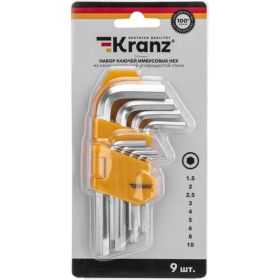 Набор имбусовых ключей HEX Kranz 1.5-10 мм, CrV, 9 шт. KR-12-5215 (артикул 31219911) – фото 2