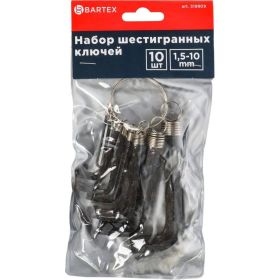 Набор шестигранных имбусовых ключей HEX BARTEX 1.5-10 мм, 10 предметов на кольце 319909 (артикул 31518921) – фото 2