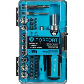 Отвертка с набором бит Topfort обычные + точные, 49 предметов 1674439 (артикул 31184268) – фото 3