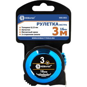 Рулетка КОБАЛЬТ Экстра 3 м, 16 мм, металлический корпус, толщина 0,13 мм, автостоп, магнит, 2 сторонняя шкала 906-883 (артикул 23401959) – фото 3