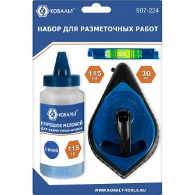Набор из шнура и краски КОБАЛЬТ длина шнура 30 м, в пластиковом корпусе, синий меловой порошок, 115 гр, уровень 907-224 (артикул 23664597) – фото 2