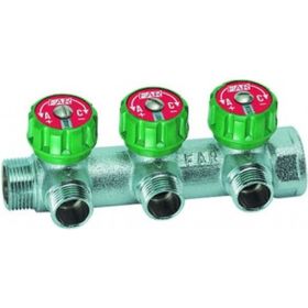 Регулирующий коллектор FAR 3/4" ВР-НР с 3 отв. 1/2" НР межосев. 45 мм FK 3822 3412 (артикул 15703151) – фото 1