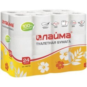 Туалетная бытовая бумага ЛАЙМА спайка 24 шт., 2-х слойная белая, 128719 (артикул 16048016) – фото 1