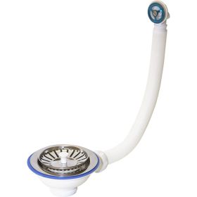 Перелив для мойки Unicorn 3 1/2"", 112 мм, с нержавеющей сеткой, круглый, винт, шток, ручка-пластик E156P 534512 (артикул 21307636) – фото 1