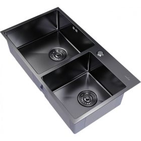 Настольная мойка MIXLINE PRO 72x40, 3 мм, 2-х чашевая, выпуск 3 1/2, 22 см, с сифоном, черный графит 547241 (артикул 20390614) – фото 1