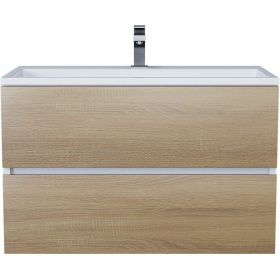 Подвесная тумба с раковиной для ванной uperwood Barsa_80 см, раковина белая, тумба белая/дуб сонома 293020534 (артикул 23968773) – фото 1