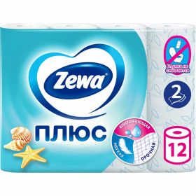 Туалетная бумага ZEWA Plus 2-х слойная, 12 рулонов, 12x23 м, свежесть океана 144136 114752 (артикул 23893419) – фото 1