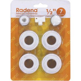 Набор для подключения Radena CN-RA 7 предметов (перех.1х1/2 лев,пр.- по 2 шт, загл, кр.Маевск, ключ) 011090101 (артикул 24386829) – фото 1