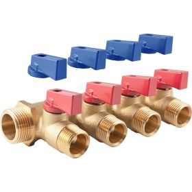 Коллектор с шаровыми кранами PROFACTOR в/н 3/4" х 4 вых 1/2"нар PF MV 264.4 (артикул 23242593) – фото 1