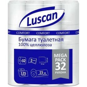 Туалетная бумага Luscan Comfort Megapack 2 слоя, белый, целлюлоза, 15 м., 125 л., 32 рул/уп 1592211 (артикул 25454259) – фото 1