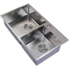 Настольная мойка MIXLINE PRO 72x40, 3мм, 2-х чашевая, выпуск 3 1/2, 22 см, с сифоном, сатин 547240 (артикул 20390680) – фото 1