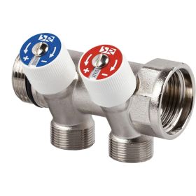 Распределительный коллектор со встроенными клапанами SR Rubinetterie 3/4""х1/2"", на 2 выхода 0054-2000N200 (артикул 16913695) – фото 1