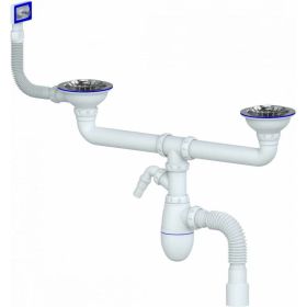 Сифон Unicorn B730V 3 1/2х40 двойной, нос, с прямоугольным переливом, с гофрой 40х40/50 винт, шток, ручка- латунь 534763 (артикул 21307648) – фото 1