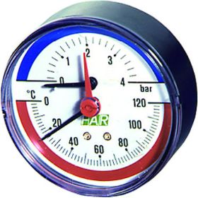 Термоманометр 0-4 бар с температурной шкалой 0-120°C (80 мм, торцевое соединение 1/2"") FAR FA 2550 12 (артикул 15785832) – фото 1