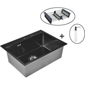 Кухонная мойка из нержавеющей стали WISENT ws36050b с pvd покрытием (60x50 см) с раздвижным коландером и дозатором WS36050B/W302644B/W405B/WGER010 (артикул 26921540) – фото 1