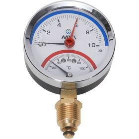 Радиальный термоманометр MVI до 10 бар, 0C-120C, D80 мм, с нижним подключением G1/2 RTM.80.12010.04 (артикул 25786461) – фото 1