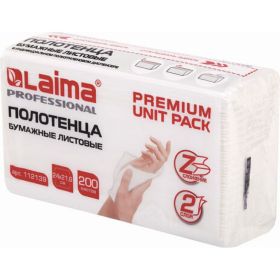 Полотенца бумажные LAIMA 1 - пачка 200 листов, система H2 PREMIUM UNIT PACK, 2-слойные, 24x21,6 см 112139 (артикул 22838031) – фото 1