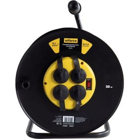 Силовой удлинитель на катушке Inforce 4 гнезда, с/з ПВС 3х1,5 16A 30м IP44 09-15-05 (артикул 16232620) – фото 1