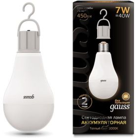 Лампа Gauss LED A60 7W E27 450lm 3000K с Li-Ion аккумулятором 102402107 (артикул 16126007) – фото 1