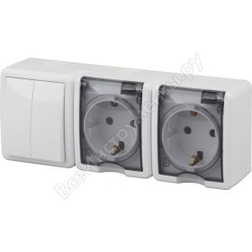 Двойной блок две розетки + выключатель ЭРА 11-7404-01 IP54, 16A 10AX -250В, ОУ, Эксперт белый Б0027675 (артикул 15981830) – фото 1