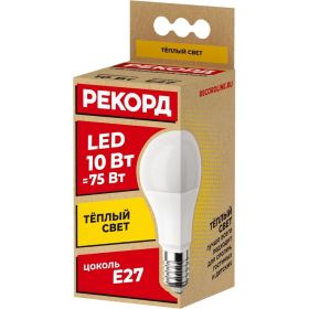 Светодиодная лампа РЕКОРД LED А60 10W Е27 3000К 23875 (артикул 16219914) – фото 1