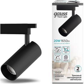 Трековый светильник GAUSS цилиндр 20W 1650lm 4000K 180-240V IP20 65х210мм черный LED 1/40 TR069 (артикул 16856695) – фото 1