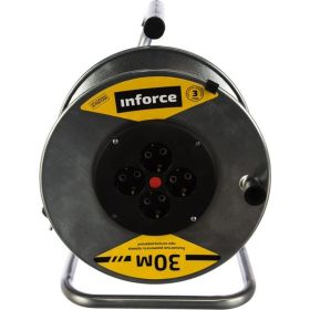 Силовой удлинитель на металлической катушке Inforce К4-Е-30 30 м 4 розетки с з/к 40130 (артикул 15506521) – фото 1