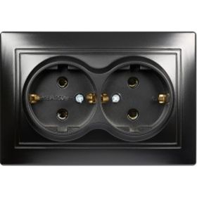 Розетка Smartbuy 2-местная с заземлением 16А черная, Венера SBE-01b-16-S2-Z-c (артикул 16049707) – фото 1