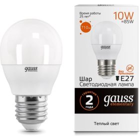 Лампа Gauss LED Elementary Шар 10W E27 880lm 3000K 53210 (артикул 15869352) – фото 1