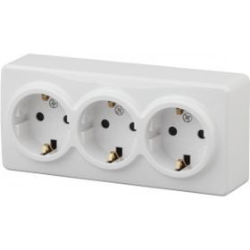 Розетка ЭРА Эксперт 11-2208-01 3х2P+E Schuko, 16АХ-250В, ОУ, белый Б0020700 (артикул 15747420) – фото 1