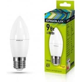 Электрическая светодиодная лампа Ergolux LED-C35-9W-E27-3K Свеча 9Вт E27 3000K 172-265В 13170 (артикул 15905377) – фото 1