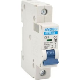 Автоматический выключатель ANDELI DZ66-63/1P 63A 6kA х-ка C ADL01-234 (артикул 16087043) – фото 1