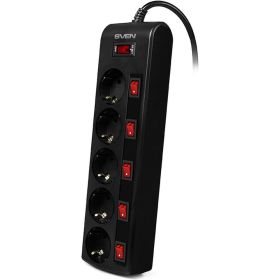 Фильтр SVEN SF-05PL 3.0м, 5 розеток, черный SV-015169 (артикул 15694038) – фото 1