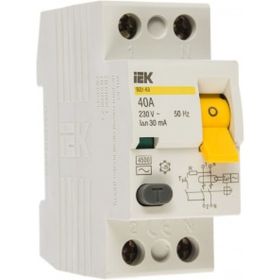 Выключатель дифференциального тока IEK 2п 40A 30mA тип AC ВД1-63 ИЭК MDV10-2-040-030 (артикул 15164456) – фото 1