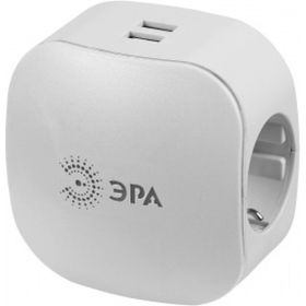 Тройник ЭРА SP-3e-USB-2A 3гн 220V + 2xUSB 2000mA, c заземлением, белый Б0015243 (артикул 15881768) – фото 1