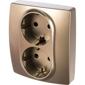 Розетка ЭРА 12-2104-04 2X2P+E Schuko со шторками, 16АХ-250В, шампань Б0014702 (артикул 15747425) – фото 1