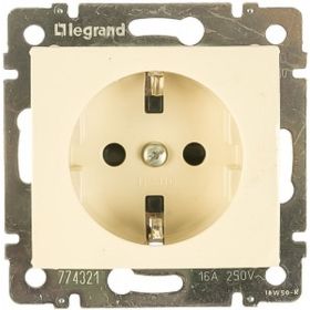 Одноместная розетка с заземлением и с защитными шторками, крем Legrand Valena 774321 (артикул 15142513) – фото 1