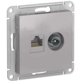 Двойная компьютерная+ТВ розетка Schneider Electric ATLASDESIGN RJ45+TV, категория 5E, АЛЮМИНИЙ ATN000389 (артикул 16314280) – фото 1