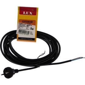 Сетевой шнур с вилкой Lux V2 ПВС 2x0.75 мм 5 м черный без заземления 4606400001355 (артикул 16134328) – фото 1