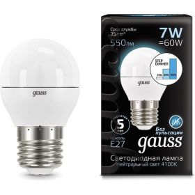 Лампа Gauss LED Шар E27 7W 550lm 4100K step dimmable 105102207-S (артикул 15869214) – фото 1