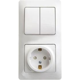 Блок розетка с заземлением со шторками + 2 клавишный выключатель Schneider Electric GLOSSA БЕЛЫЙ GSL000174 (артикул 16314145) – фото 1