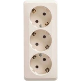 Тройная розетка Schneider Electric ЭТЮД открытой установки, заземлением, без шторок, 16А, 250B, кремовый PA16-011K (артикул 16314148) – фото 1