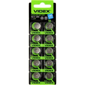 Алкалиновый элемент питания VIDEX 10 шт. в блистере AG13/303/357/SR44SW/SR44W/LR44/A76/GP357F/GP357E/GP76A/V357/V76PX/V303/V13GS VID-AG13 (артикул 16824643) – фото 1