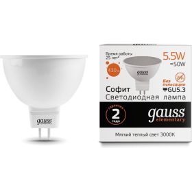 Лампа LED MR16 GU5.3 5.5W 3000К Gauss Elementary 13516 (артикул 15629421) – фото 1