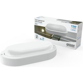 Светильник Gauss ЖКХ Elementary овал 15W 1200lm 6500K 160-260V IP65 200х98х46мм белый LED 1/40 161411315 (артикул 16761499) – фото 1