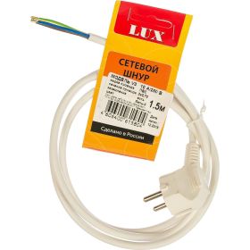 Сетевой шнур с вилкой V3 ПВС 3x0.75, 1.5м с з/к, белый LUX 4606400615804 (артикул 15545889) – фото 1