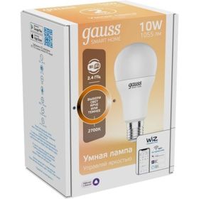 Умная Wi-fi лампочка Gauss, Smart Light DIM E27 А60 10 Вт 2700-6500K, диммируемая, управление голосом/смартфоном 1070112 (артикул 16404232) – фото 1
