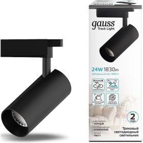 Трековый светильник GAUSS цилиндр 24W 1830lm 4000K 180-240V IP20 65х210мм черный LED 1/40 TR071 (артикул 16856563) – фото 1