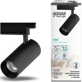 Трековый светильник GAUSS цилиндр 16W 1680lm 4000K 180-220V IP20 65х206мм черный LED 1/40 TR082 (артикул 16856503) – фото 1